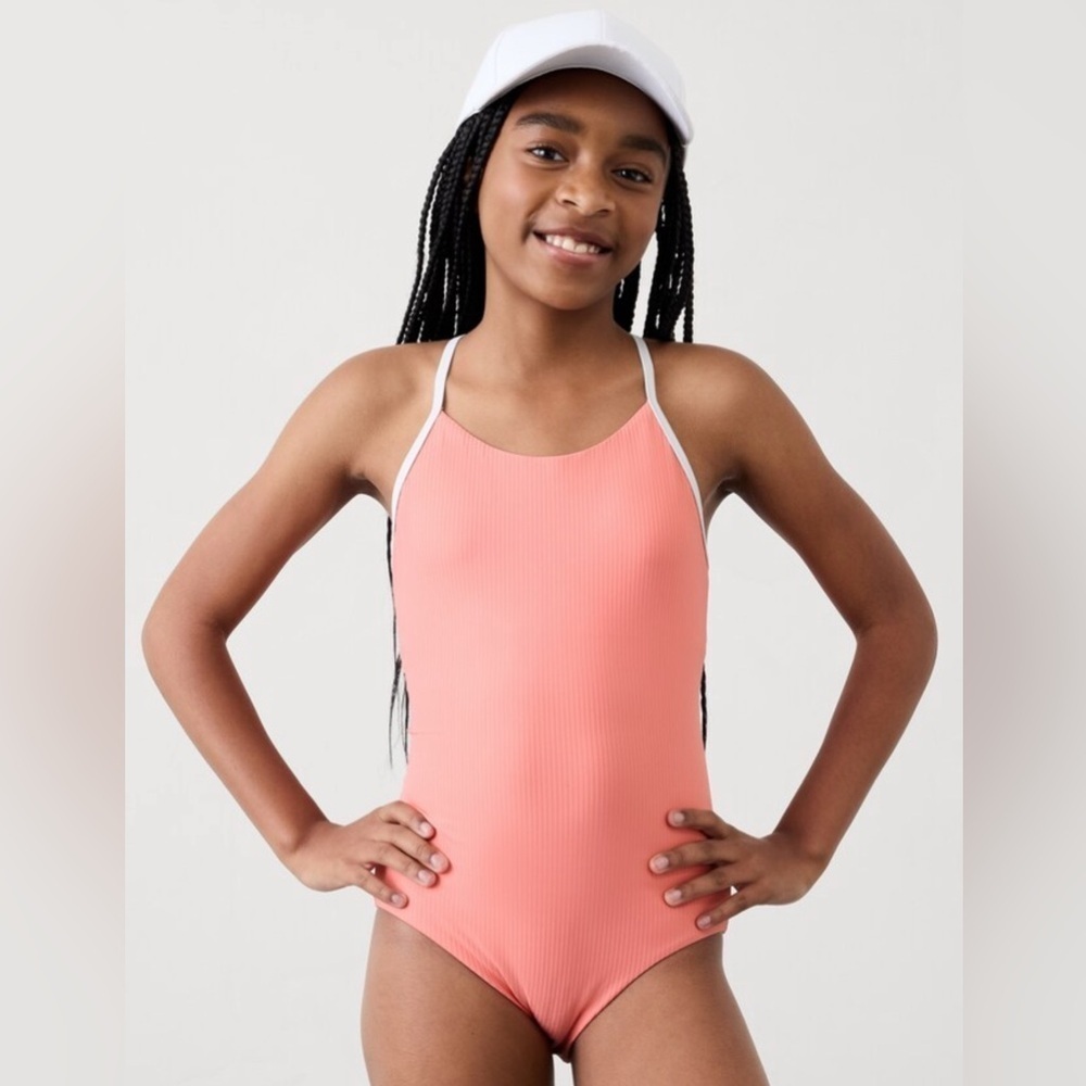 NWT Athleta Girl Adjustable One Piece Mimosa Pink Swimsuit size S/7